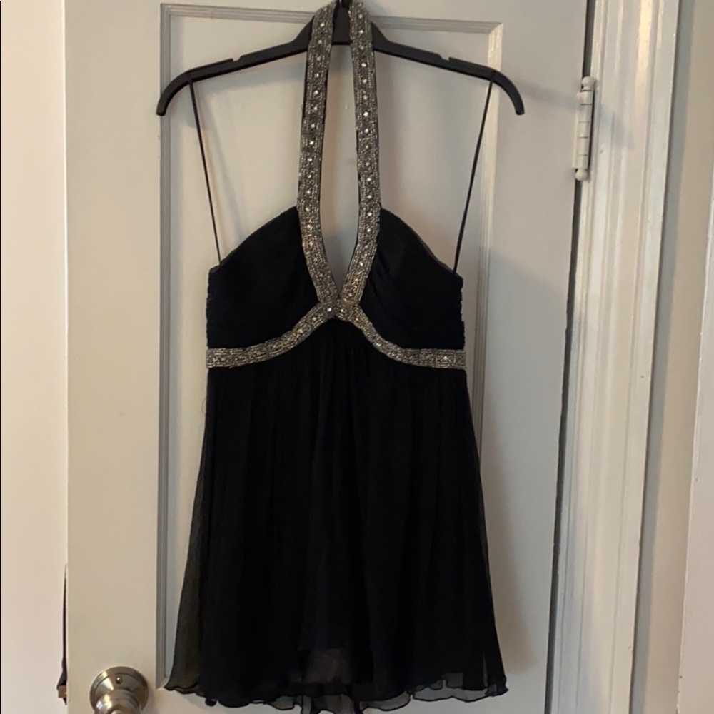 Cocktail Silk Halter Top with Rhinestones